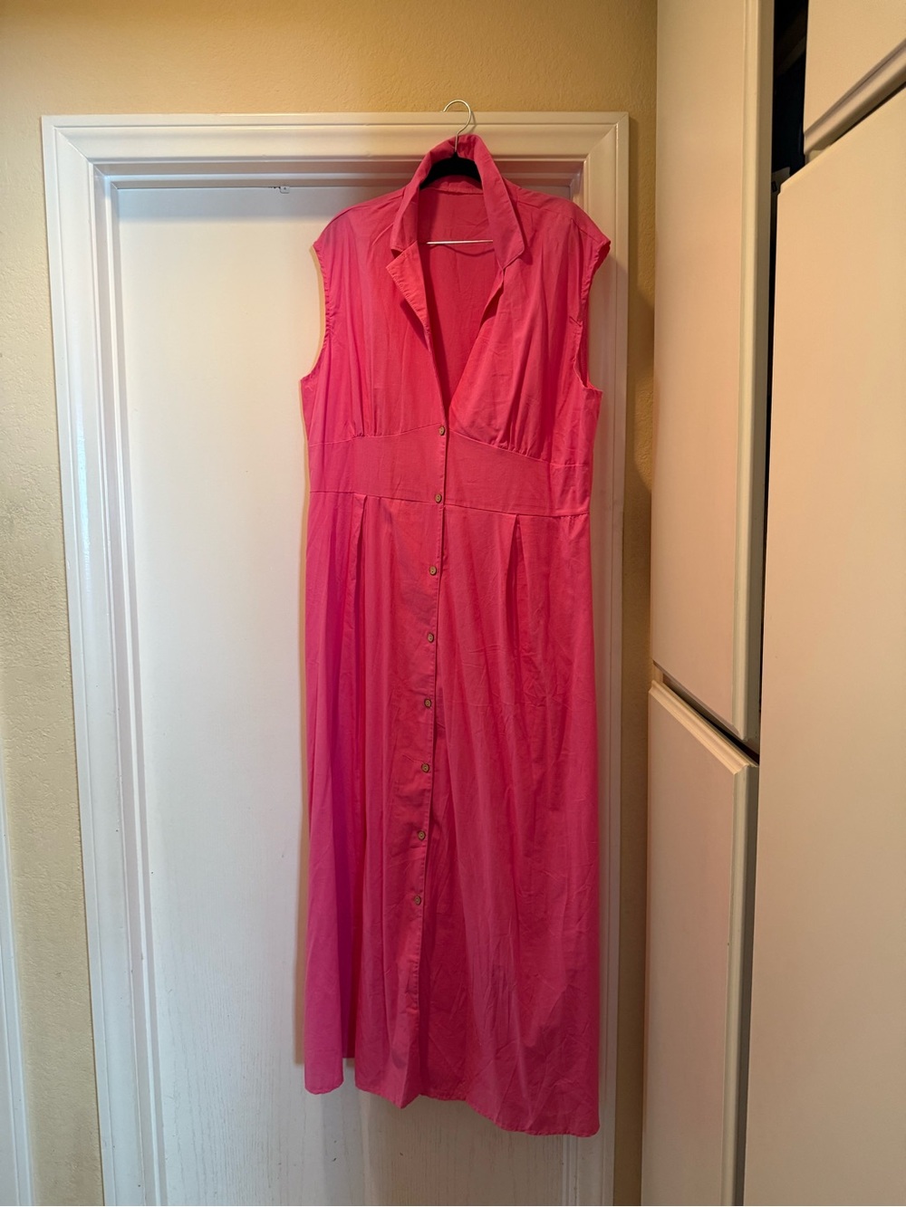 Sleeveless Pink Button-Front Midi Dress